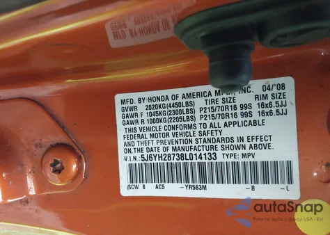 2008 Honda Element Ex from USA, damaged, VIN 5J6YH28738L014133